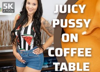 Juicy pussy on coffee table