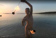 Special Fire Dancing Naked On Sunset Beach Extra Long And Hot With Redhead Lea On Vacation