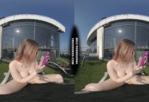 Diana Rooftop Masturbating While Sunbathing Oiling Her Huge Double D Tits Then Hitachi Orgasm