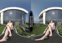 Diana Rooftop Masturbating While Sunbathing Oiling Her Huge Double D Tits Then Hitachi Orgasm
