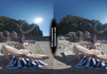 Matty Glass Dildo Masturbating Nude Beach With Josie Sunbathing Nude Background
